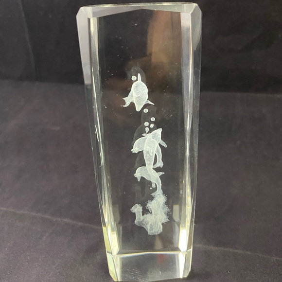 Dolphin Laser Etched Crystal Cube Paperweight - Picture 7 of 10